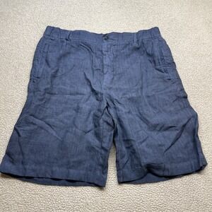 120% Lino Shorts Mens 36 Blue Linen Natural Luxury Elastic Waist Casual